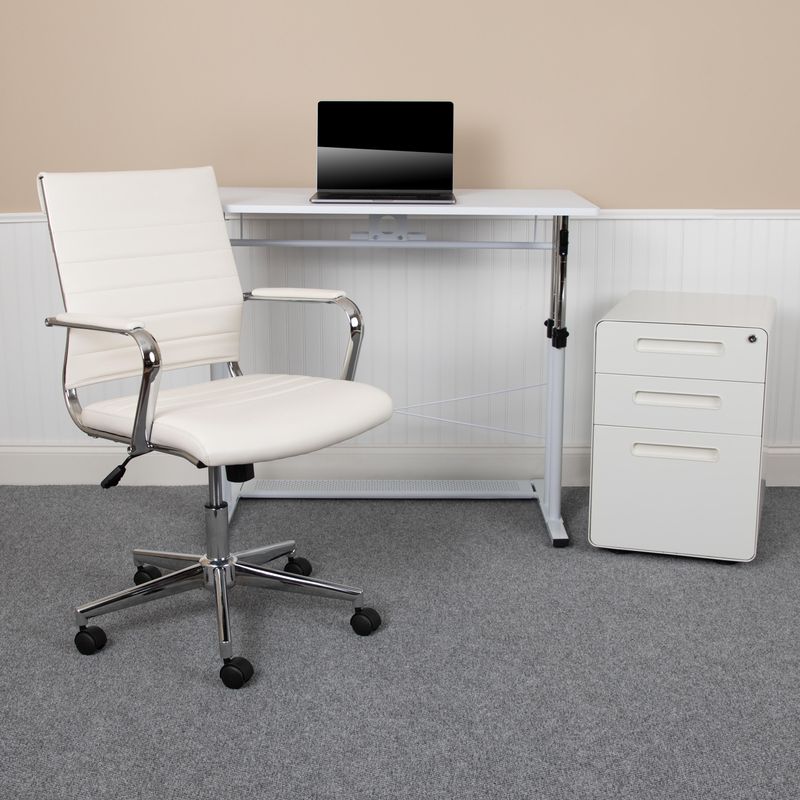Flash Furniture Work From Home Desk And Chair Set With Adjustable Computer Desk LeatherSoft Office Chair And Locking Mobile Filing Cabinet White
