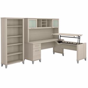 Bush® Furniture Somerset 72"W 3-Position Sit-to-Stand L-Shaped Desk With Hutch And Bookcase