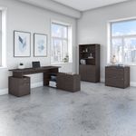 Bush Business Furniture Jamestown 72W LShaped Corner Desk With Lateral File Cabinet And 5Shelf Bookcase Storm Gray Standard Delivery