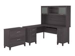 Bush Business Furniture Somerset 60W LShaped Corner Desk With Hutch And Lateral File Cabinet Storm Gray Standard Delivery