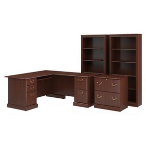 Bush Business Furniture Saratoga 66"W L-Shaped Corner Desk With Lateral File Cabinet And Two 5-Shelf Bookcases