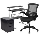 Flash Furniture Work From Home DeskChair Set With Computer Desk Ergonomic Mesh ChairMobile Filing Cabinet Black BLNCLIFAPPX5BK