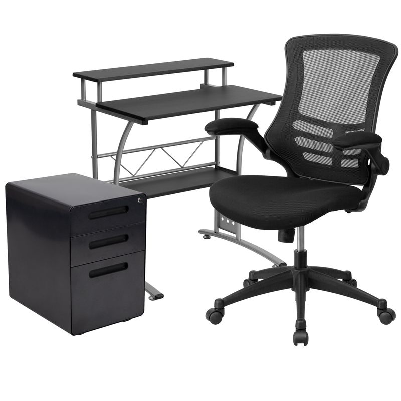 Flash Furniture Work From Home DeskChair Set With Computer Desk Ergonomic Mesh ChairMobile Filing Cabinet Black BLNCLIFAPPX5BK