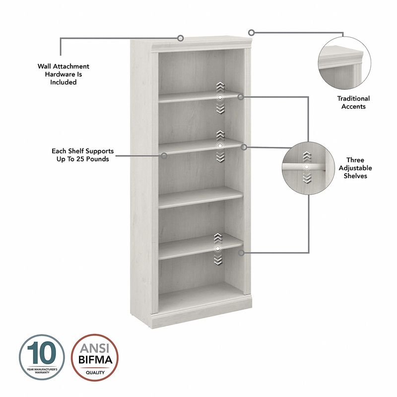 Bush Business Furniture Saratoga 66W Executive Computer Desk With File Cabinet And 5Shelf Bookcase Set Linen White Oak Standard Delivery