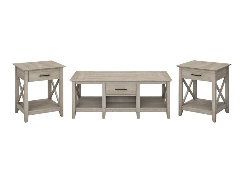 Bush Furniture Key West Coffee Table With Set Of 2 End Tables Washed Gray Standard Delivery