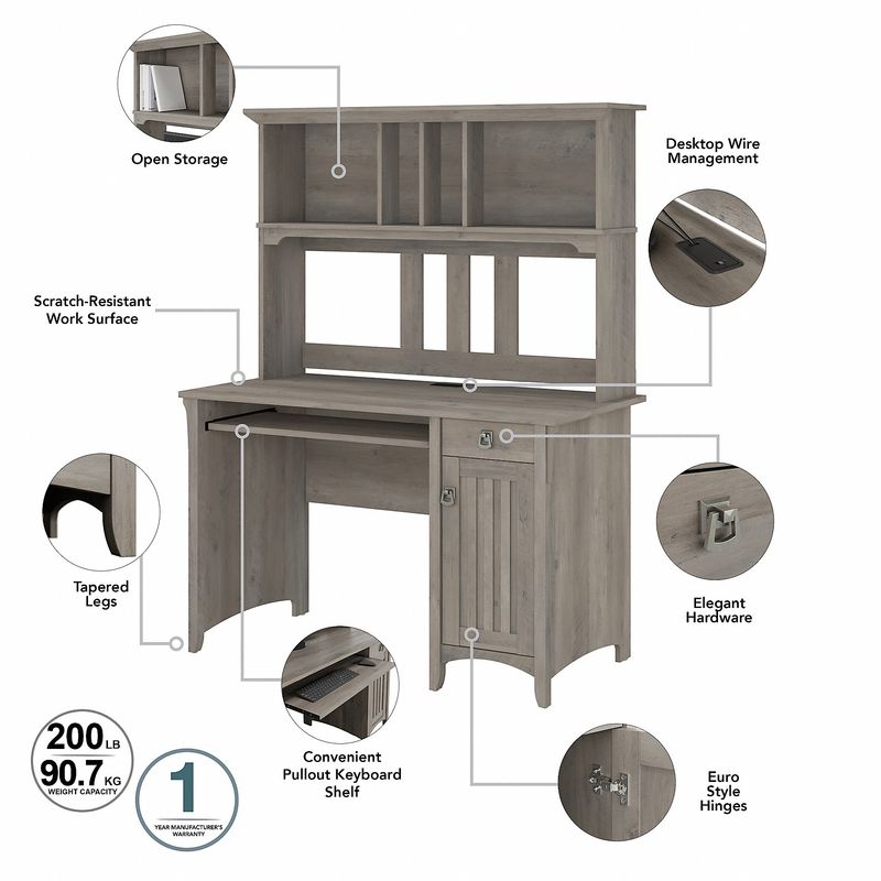 Bush Furniture Salinas 48W Computer Desk With Hutch Driftwood Gray Standard Delivery