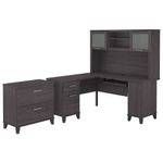 Bush Business Furniture Somerset 60W LShaped Corner Desk With Hutch And Lateral File Cabinet Storm Gray Standard Delivery