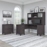 Bush Business Furniture Somerset 60W LShaped Corner Desk With Hutch And Lateral File Cabinet Storm Gray Standard Delivery