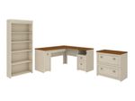 Bush Business Furniture Fairview 60W LShaped Corner Desk With Lateral File Cabinet And 5Shelf Bookcase Antique White Standard Delivery