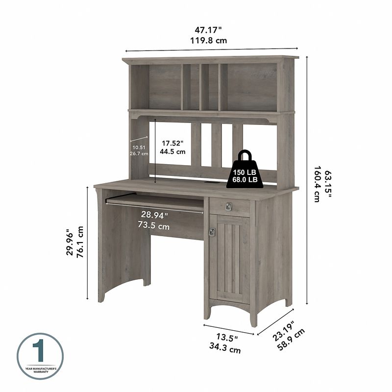 Bush Furniture Salinas 48W Computer Desk With Hutch Driftwood Gray Standard Delivery