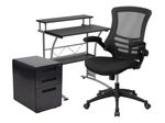 Flash Furniture Work From Home DeskChair Set With Computer Desk Ergonomic Mesh ChairMobile Filing Cabinet Black BLNCLIFAPPX5BK