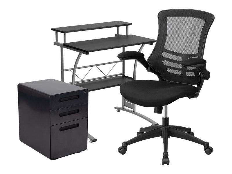 Flash Furniture Work From Home DeskChair Set With Computer Desk Ergonomic Mesh ChairMobile Filing Cabinet Black BLNCLIFAPPX5BK