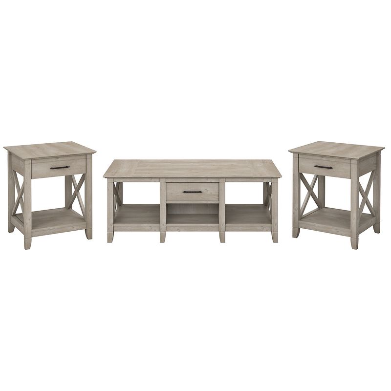 Bush Furniture Key West Coffee Table With Set Of 2 End Tables Washed Gray Standard Delivery