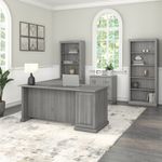 Bush Business Furniture Saratoga 66W LShaped Corner Desk With File Cabinet And Bookcase Set Modern Gray Standard Delivery