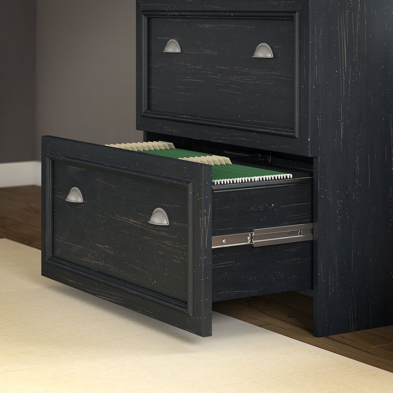 Bush Business Furniture Fairview 60W LShaped Corner Desk With Lateral File Cabinet And 5Shelf Bookcase Antique Black Standard Delivery