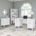 Bush Furniture 60W Office Computer Desk With Lateral File Cabinet And 5Shelf Bookcase White Standard Delivery