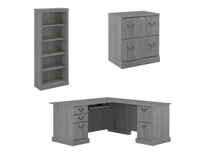 Bush Business Furniture Saratoga 66W LShaped Corner Desk With File Cabinet And Bookcase Set Modern Gray Standard Delivery