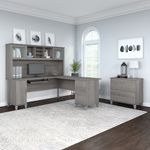 Bush Furniture Somerset 72W LShaped Desk With Hutch And Lateral File Cabinet Platinum Gray Standard Delivery