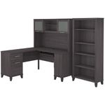 Bush Business Furniture Somerset 60W LShaped Corner Desk With Hutch And 5Shelf Bookcase Storm Gray Standard Delivery