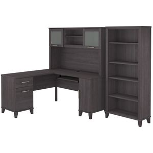 Bush Business Furniture Somerset 60"W L-Shaped Corner Desk With Hutch And 5-Shelf Bookcase