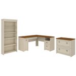 Bush Business Furniture Fairview 60W LShaped Corner Desk With Lateral File Cabinet And 5Shelf Bookcase Antique White Standard Delivery