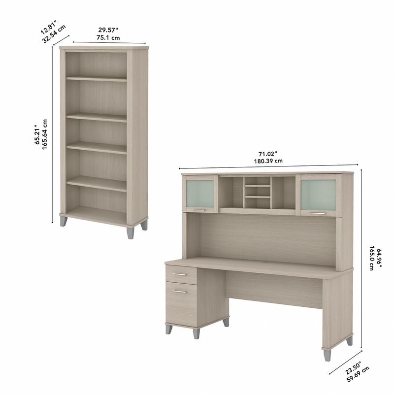 Bush Business Furniture Somerset 72W Office Computer Desk With Hutch And 5Shelf Bookcase Sand Oak Standard Delivery