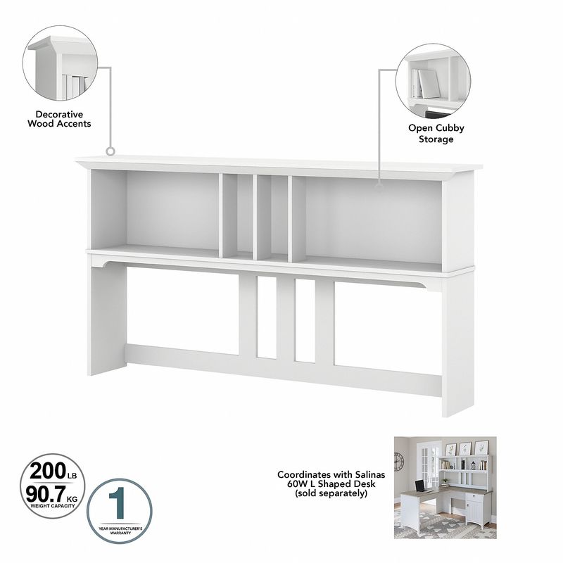Bush Furniture Salinas 60W LShaped Desk With Hutch Shiplap GrayPure White Standard Delivery