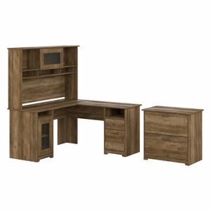 Bush Furniture Cabot 60"W L-Shaped Computer Desk With Hutch And Lateral File Cabinet