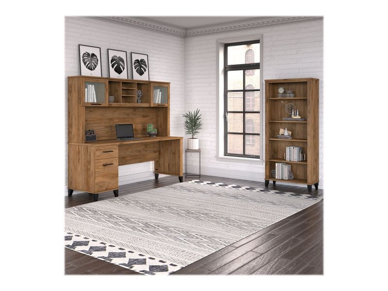 Bush Business Furniture Somerset 72W Office Computer Desk With Hutch And 5Shelf Bookcase Fresh Walnut Standard Delivery
