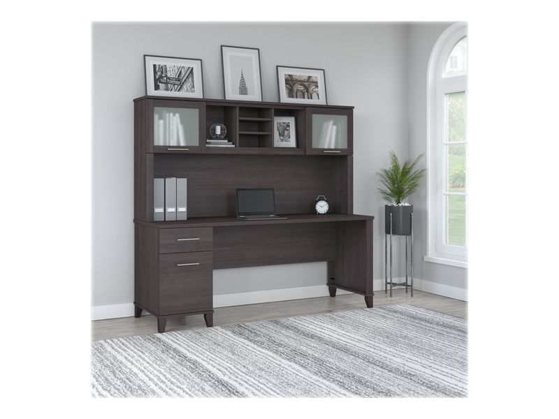Bush Furniture Somerset 72W Office Desk With Hutch Storm Gray Standard Delivery
