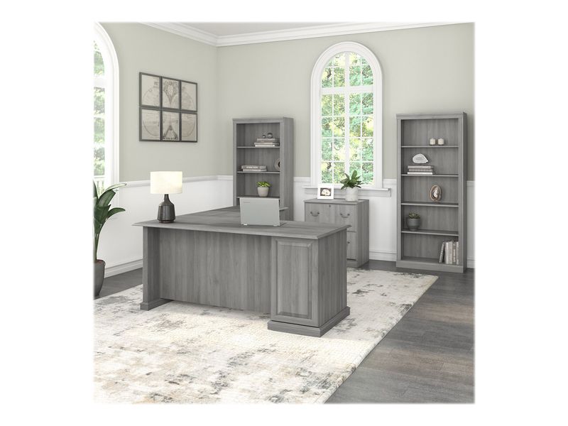 Bush Business Furniture Saratoga 66W LShaped Corner Desk With File Cabinet And Bookcase Set Modern Gray Standard Delivery