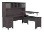 Bush Furniture Somerset 72W 3Position SitToStand LShaped Desk With Hutch White Standard Delivery