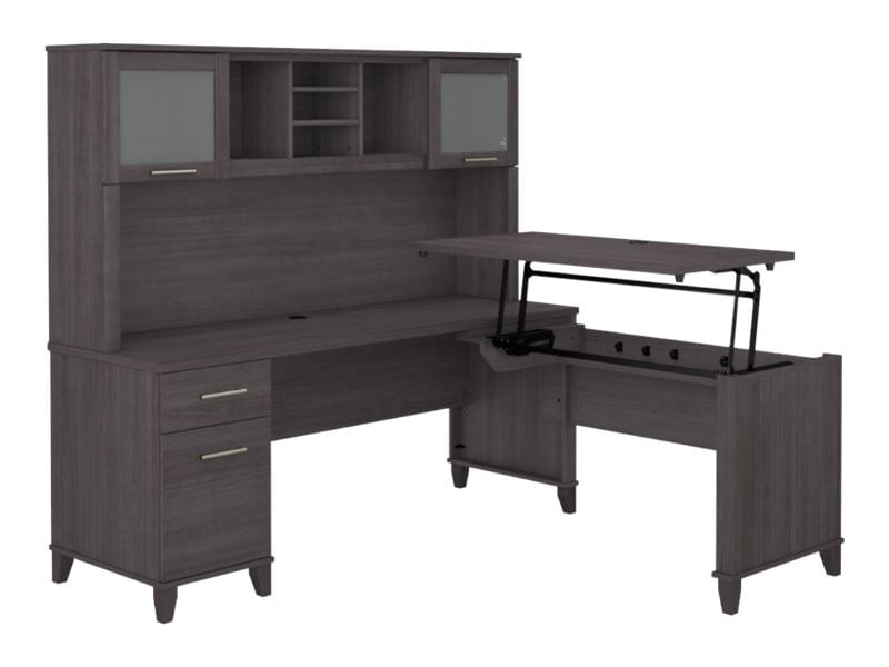 Bush Furniture Somerset 72W 3Position SitToStand LShaped Desk With Hutch White Standard Delivery