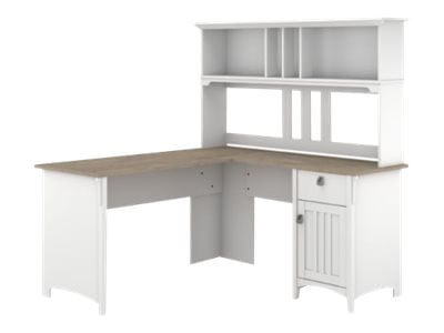 Bush Furniture Salinas 60W LShaped Desk With Hutch Shiplap GrayPure White Standard Delivery