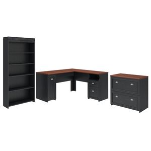 Bush Business Furniture Fairview 60"W L-Shaped Corner Desk With Lateral File Cabinet And 5-Shelf Bookcase