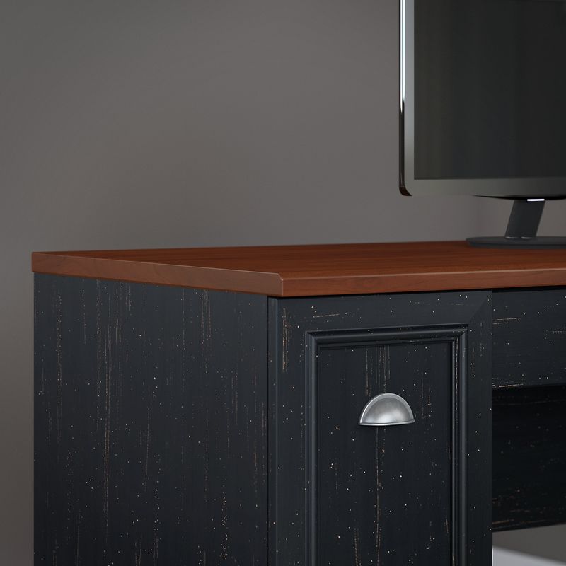 Bush Business Furniture Fairview 60W LShaped Corner Desk With Lateral File Cabinet And 5Shelf Bookcase Antique Black Standard Delivery