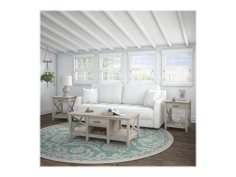 Bush Furniture Key West Coffee Table With Set Of 2 End Tables Washed Gray Standard Delivery