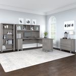 Bush Furniture Somerset 72W LShaped Desk With Hutch Lateral File Cabinet And Bookcase Platinum Gray Standard Delivery