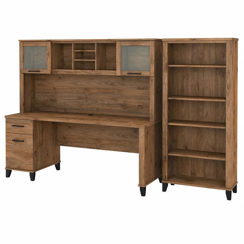 Bush Business Furniture Somerset 72W Office Computer Desk With Hutch And 5Shelf Bookcase Fresh Walnut Standard Delivery