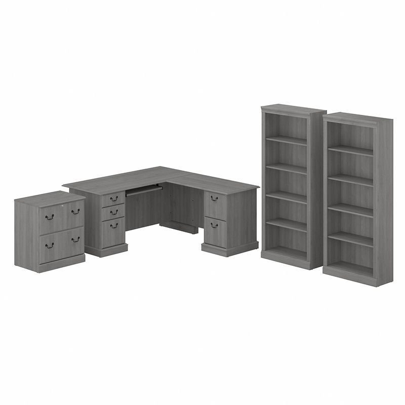 Bush Business Furniture Saratoga 66W LShaped Corner Desk With File Cabinet And Bookcase Set Modern Gray Standard Delivery