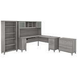 Bush Furniture Somerset 72W LShaped Desk With Hutch Lateral File Cabinet And Bookcase Platinum Gray Standard Delivery
