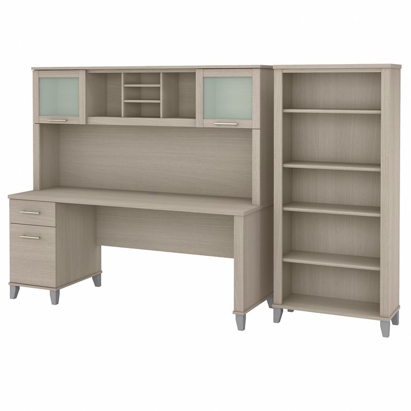 Bush Business Furniture Somerset 72W Office Computer Desk With Hutch And 5Shelf Bookcase Sand Oak Standard Delivery