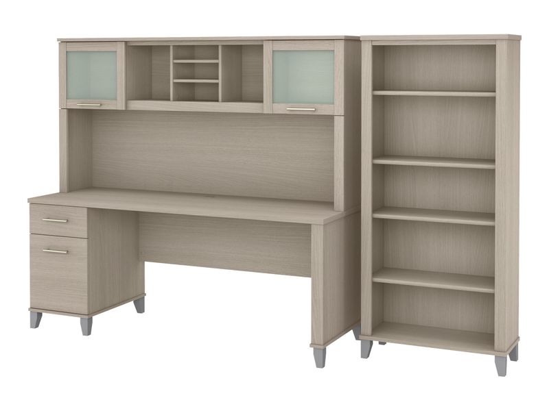 Bush Business Furniture Somerset 72W Office Computer Desk With Hutch And 5Shelf Bookcase Sand Oak Standard Delivery