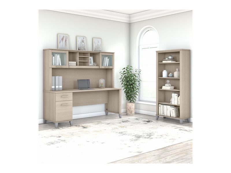 Bush Business Furniture Somerset 72W Office Computer Desk With Hutch And 5Shelf Bookcase Sand Oak Standard Delivery