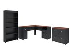 Bush Business Furniture Fairview 60W LShaped Corner Desk With Lateral File Cabinet And 5Shelf Bookcase Antique Black Standard Delivery