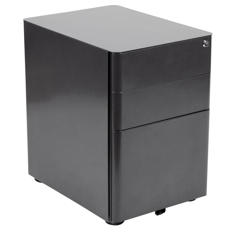 Flash Furniture Work From Home Desk And Chair Set With Glass Desk Ergonomic Mesh Office Chair And Filing Cabinet Black BLNNAN28CHPX5BK
