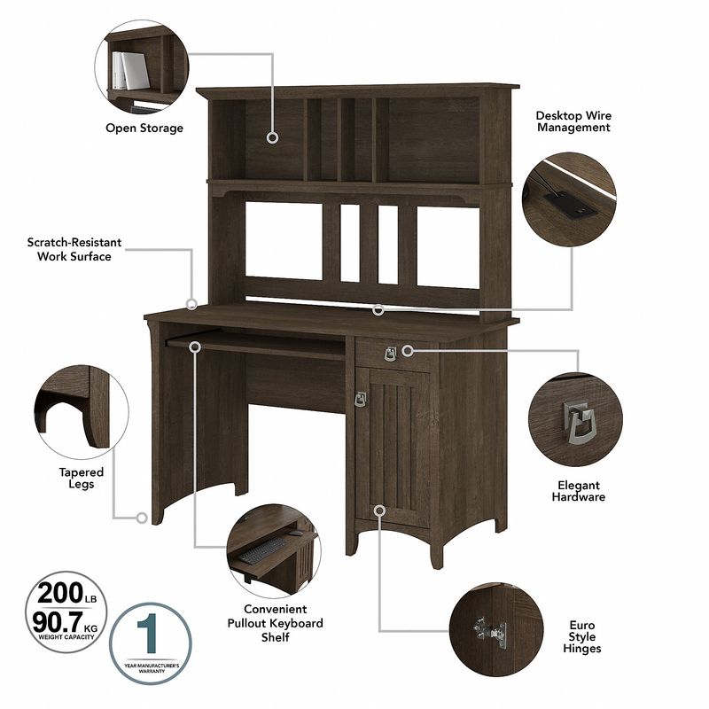 Bush Furniture Salina 48Ws Computer Desk With Hutch Ash Brown Standard Delivery