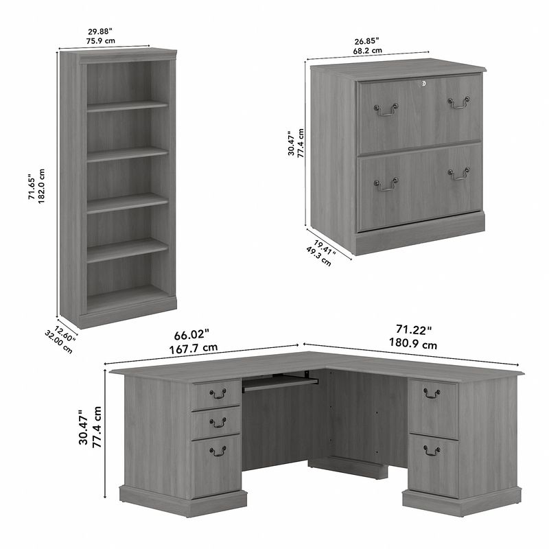 Bush Business Furniture Saratoga 66W LShaped Corner Desk With File Cabinet And Bookcase Set Modern Gray Standard Delivery