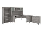 Bush Furniture Somerset 72W LShaped Desk With Hutch Lateral File Cabinet And Bookcase Platinum Gray Standard Delivery