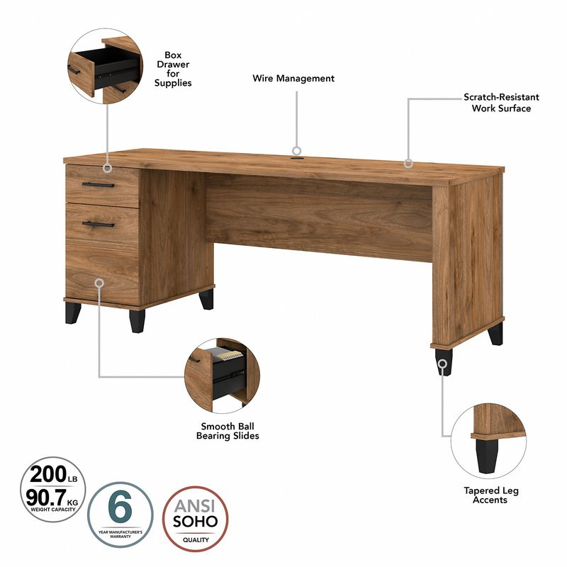 Bush Business Furniture Somerset 72W Office Computer Desk With Hutch And 5Shelf Bookcase Fresh Walnut Standard Delivery